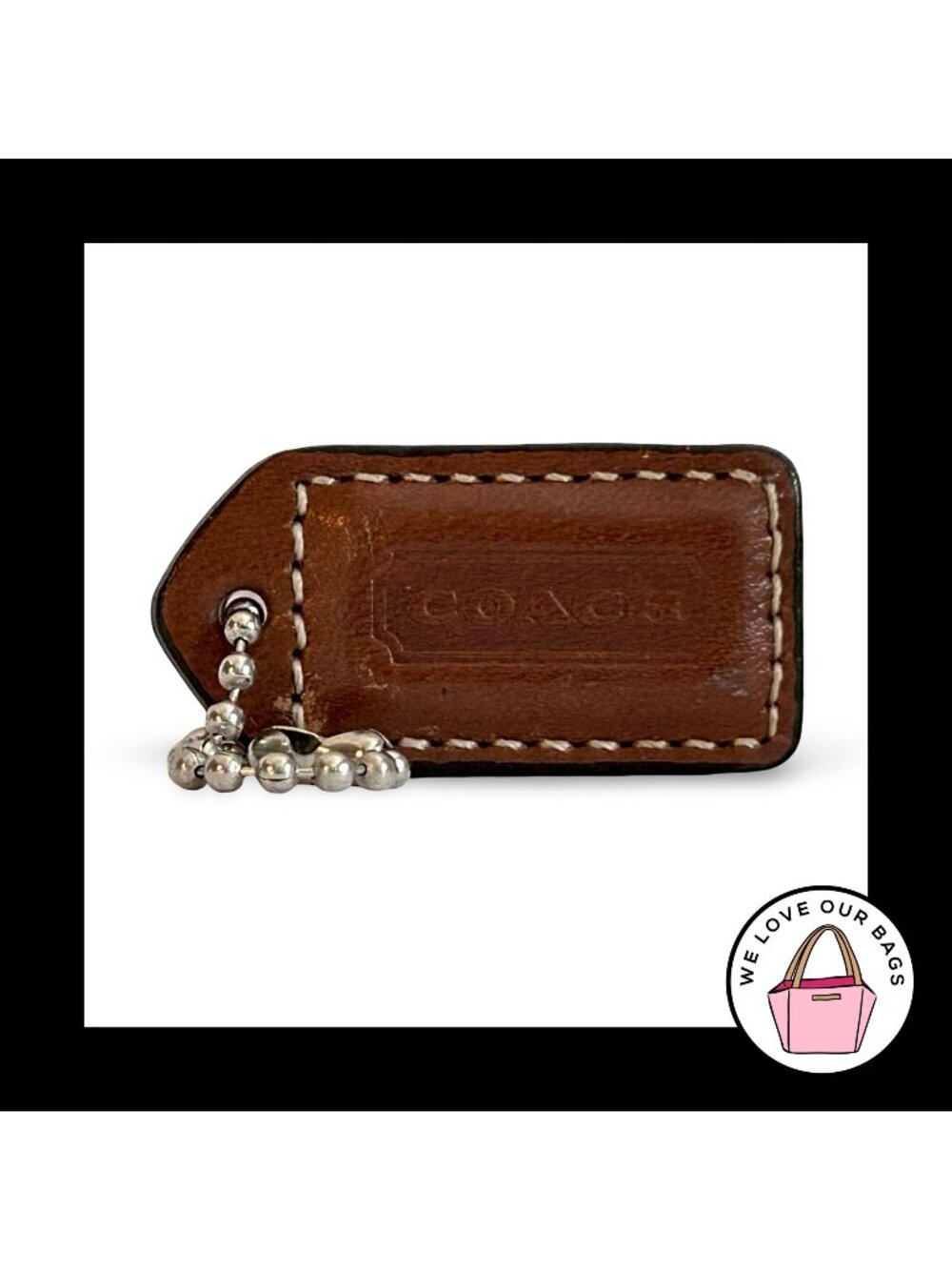 COACH Y2K VINTAGE Hang Tag 1.5" Tobacco Brown Leather Bag Charm Keychain Small